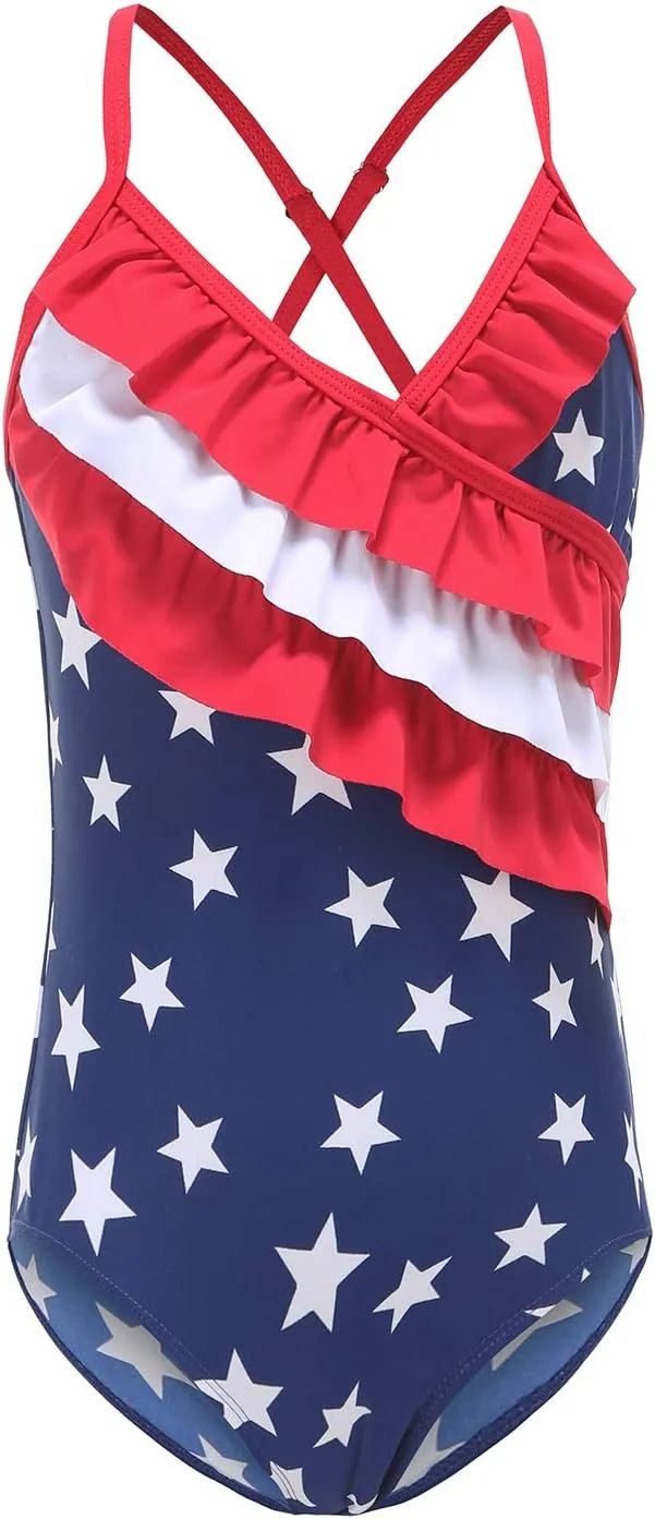 Girls One Piece Swimsuits Hawaiian Ruffle Swimwear Beach Bathing Suit