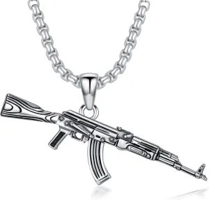 Gun Necklace 925 Sterling Silver Hip Hop AK-47 Gun Pendant Necklace for Men