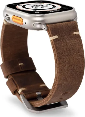 Handmade Double Sided Leather Bands Compatible with Apple Watch Ultra 2/Ultra Band 49mm 46mm 45mm 44mm 42mm 41mm,Men Retro Design Grain Genuine Leather Band For iWatch Series SE 10 9 8 7 6 5 4 3 2 1