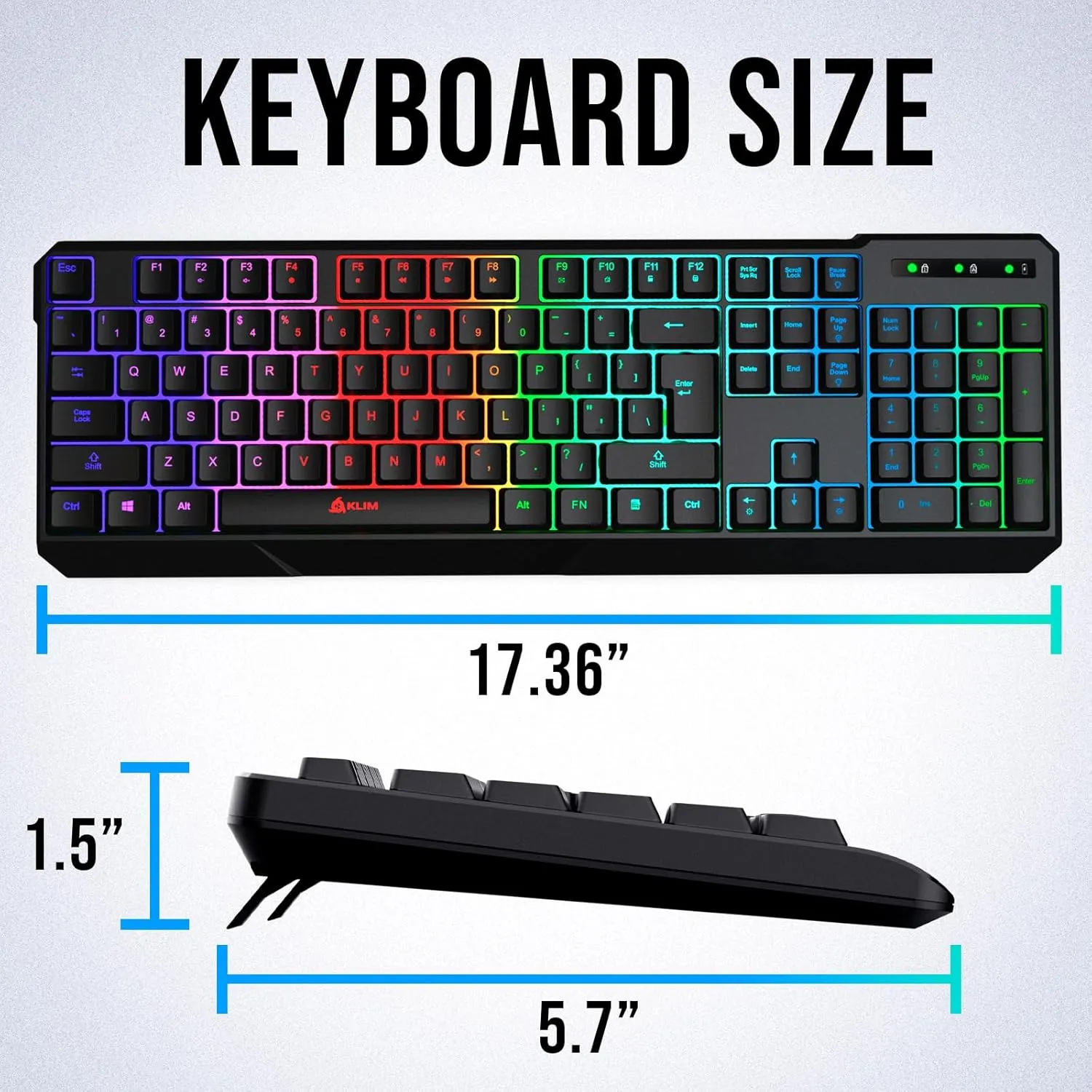KLIM Chroma Wireless Gaming Keyboard RGB  Backlit Keyboard with Rechargeable Battery  Quiet, Water-Resistant, Ergonomic Design  Teclado Gamer for PC, PS5, PS4, Mac  Black