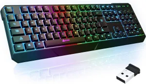 KLIM Chroma Wireless Gaming Keyboard RGB  Backlit Keyboard with Rechargeable Battery  Quiet, Water-Resistant, Ergonomic Design  Teclado Gamer for PC, PS5, PS4, Mac  Black