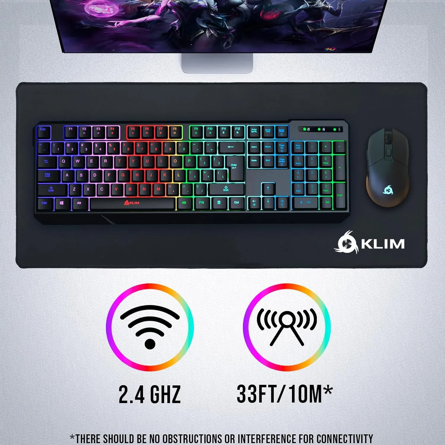 KLIM Chroma Wireless Gaming Keyboard RGB  Backlit Keyboard with Rechargeable Battery  Quiet, Water-Resistant, Ergonomic Design  Teclado Gamer for PC, PS5, PS4, Mac  Black