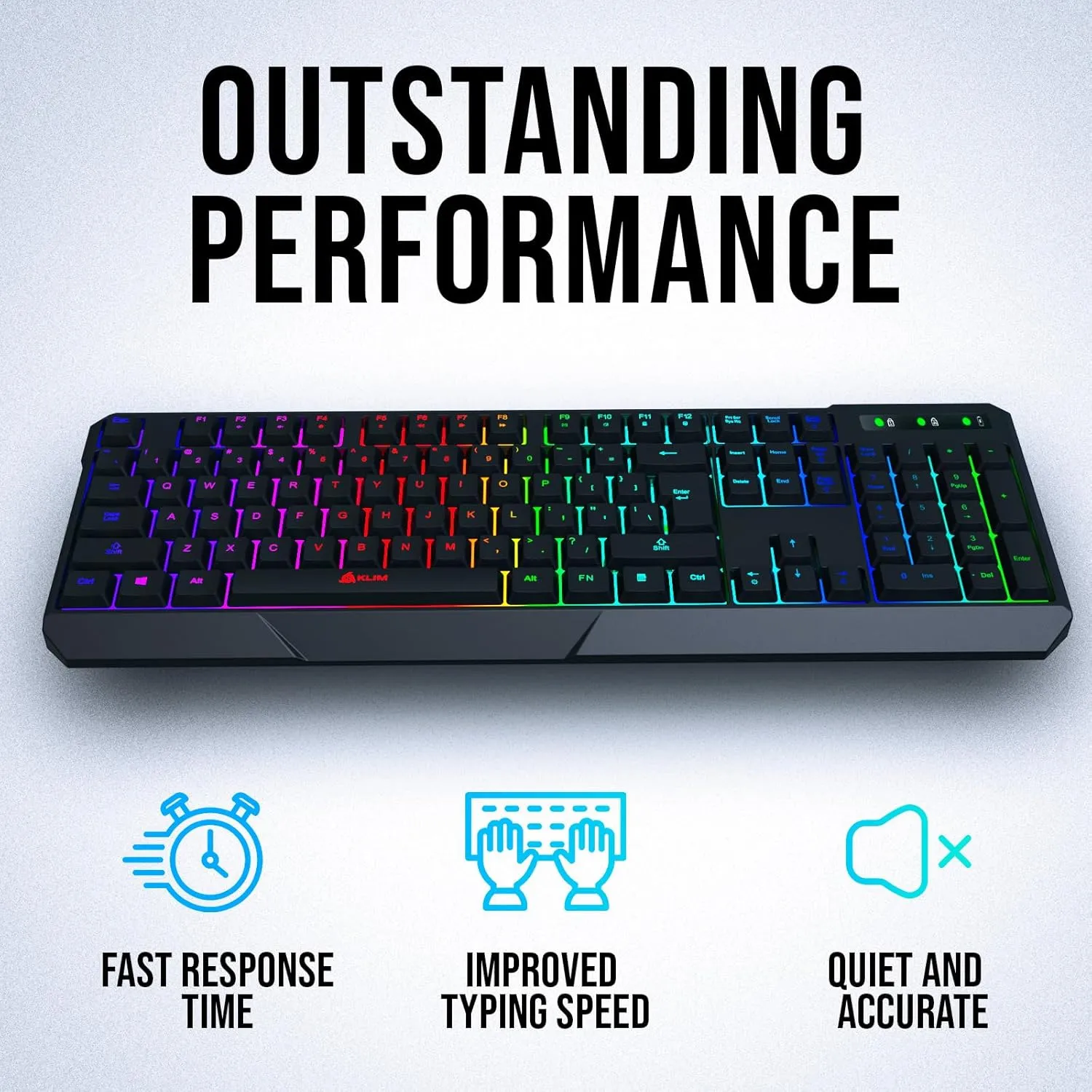 KLIM Chroma Wireless Gaming Keyboard RGB  Backlit Keyboard with Rechargeable Battery  Quiet, Water-Resistant, Ergonomic Design  Teclado Gamer for PC, PS5, PS4, Mac  Black