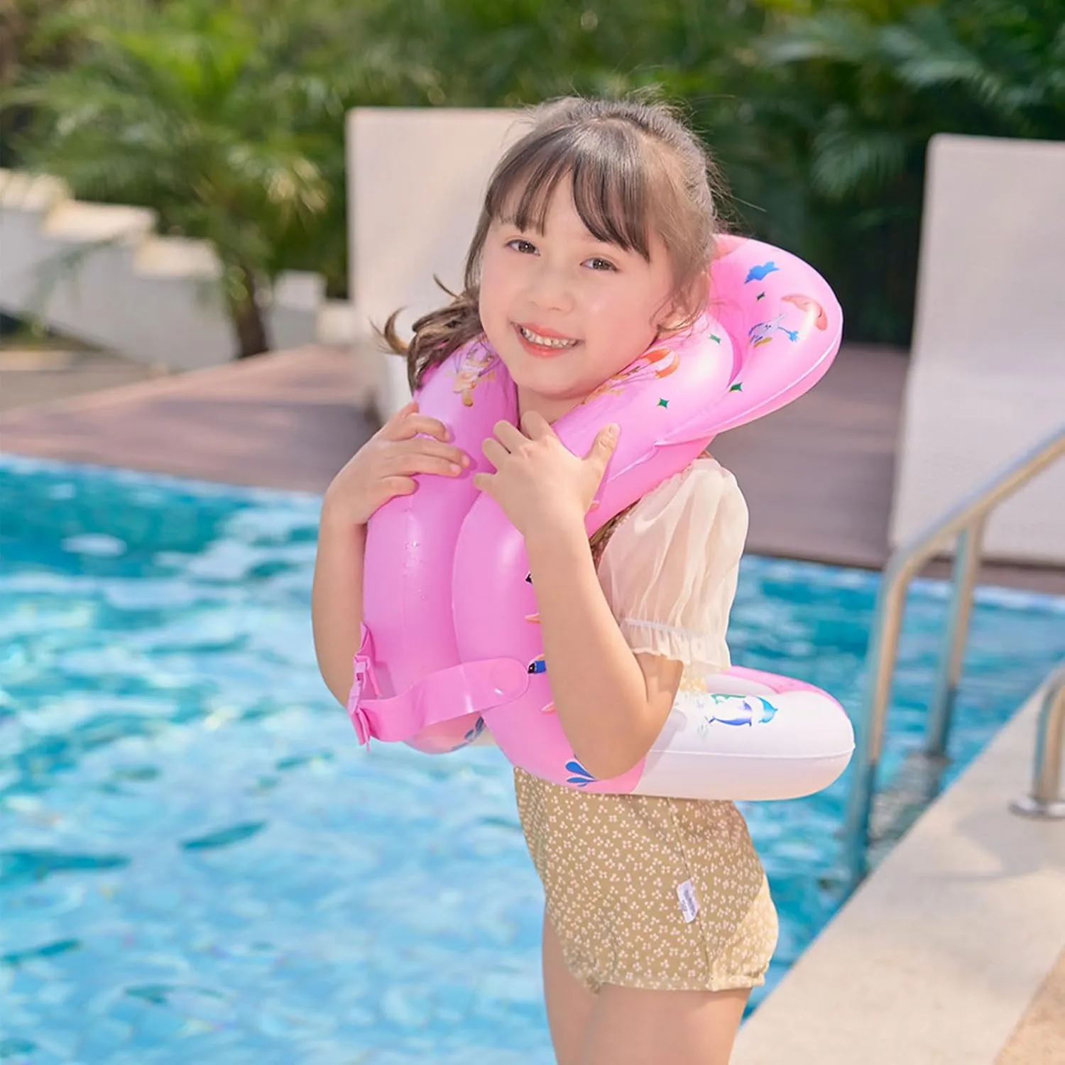 Knoble Swim Vest for Kids 3-12yrs - Portable Inflatable Pool Floats with Adjustable Safety Buckle - Double Surround Air Bag, pink