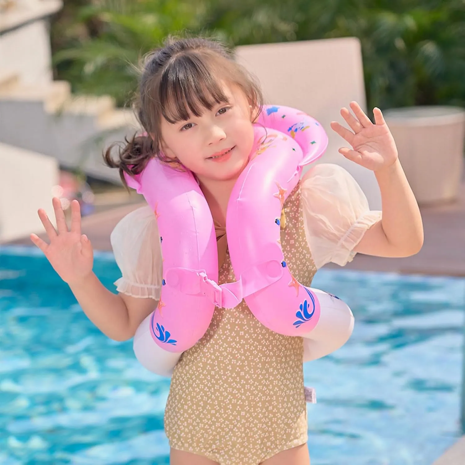Knoble Swim Vest for Kids 3-12yrs - Portable Inflatable Pool Floats with Adjustable Safety Buckle - Double Surround Air Bag, pink