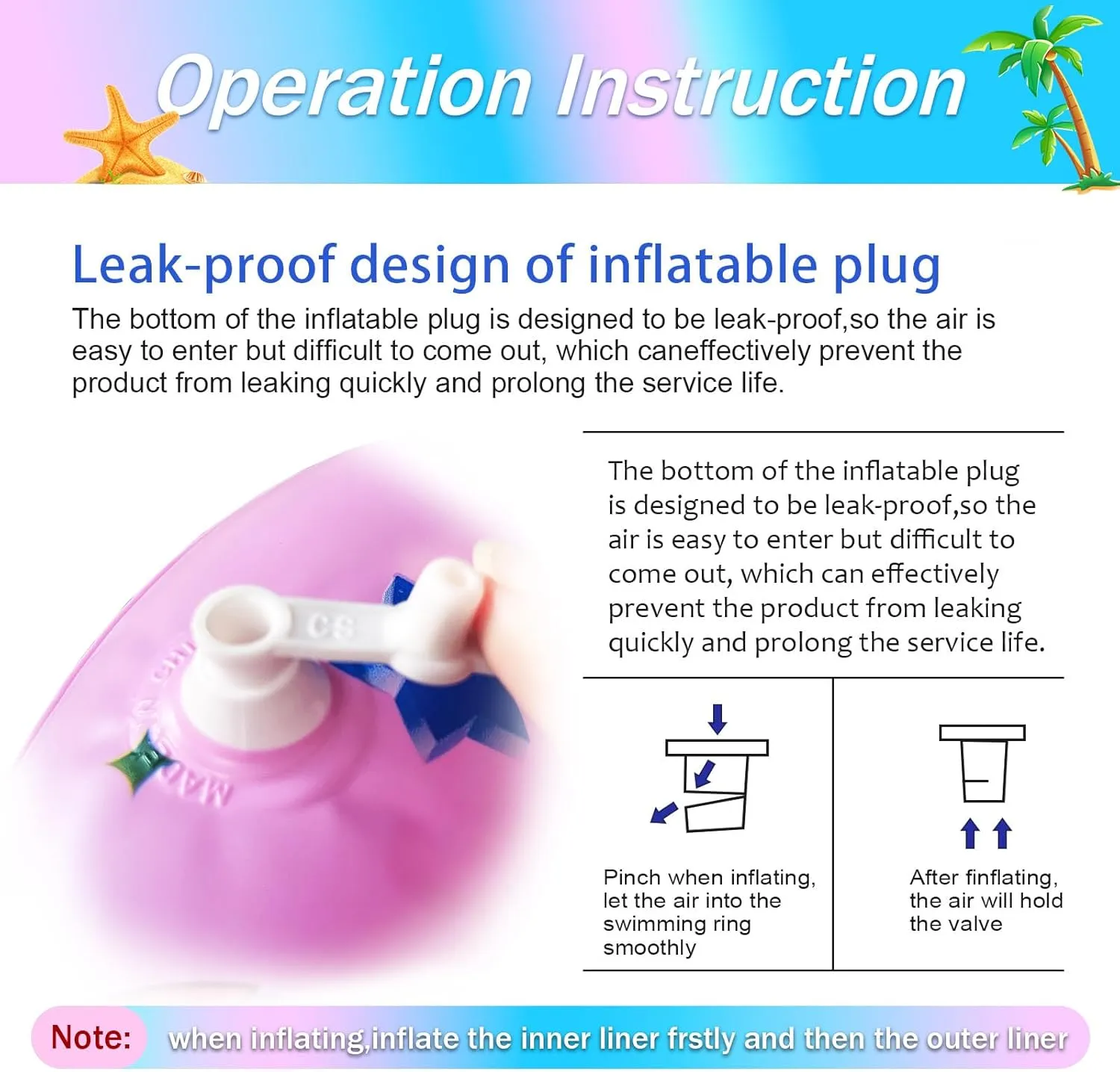 Knoble Swim Vest for Kids 3-12yrs - Portable Inflatable Pool Floats with Adjustable Safety Buckle - Double Surround Air Bag, pink