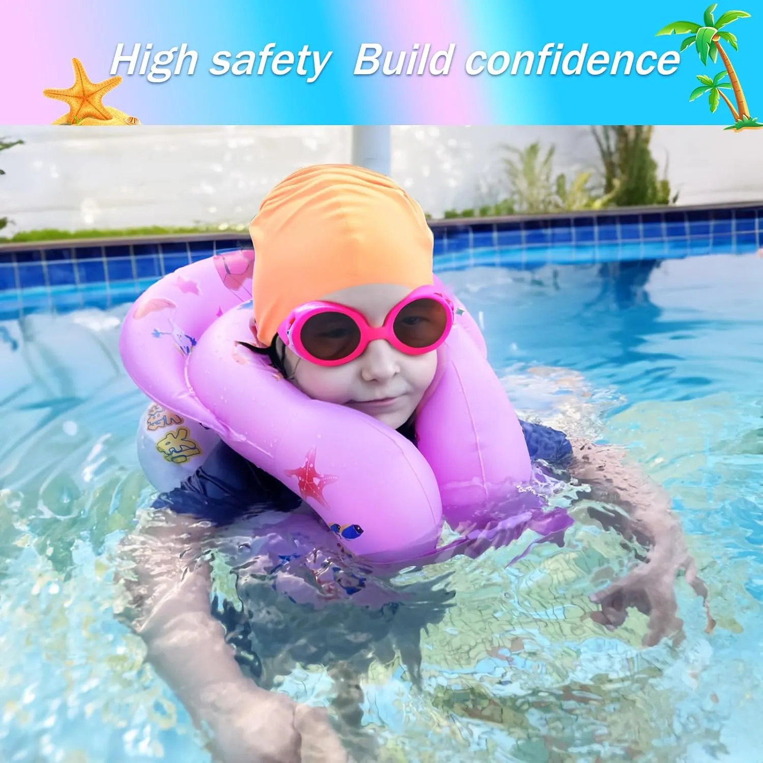 Knoble Swim Vest for Kids 3-12yrs - Portable Inflatable Pool Floats with Adjustable Safety Buckle - Double Surround Air Bag, pink