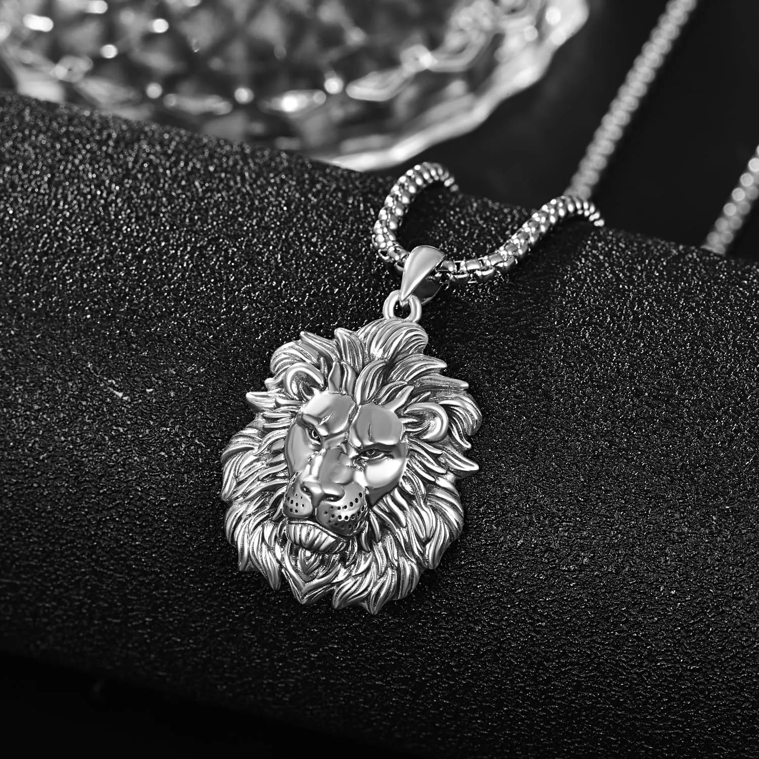 Lion Head Necklace for Men Women 925 Sterling Silver Lion Pendant Necklace for Father Son Boyfriend Husband Brother