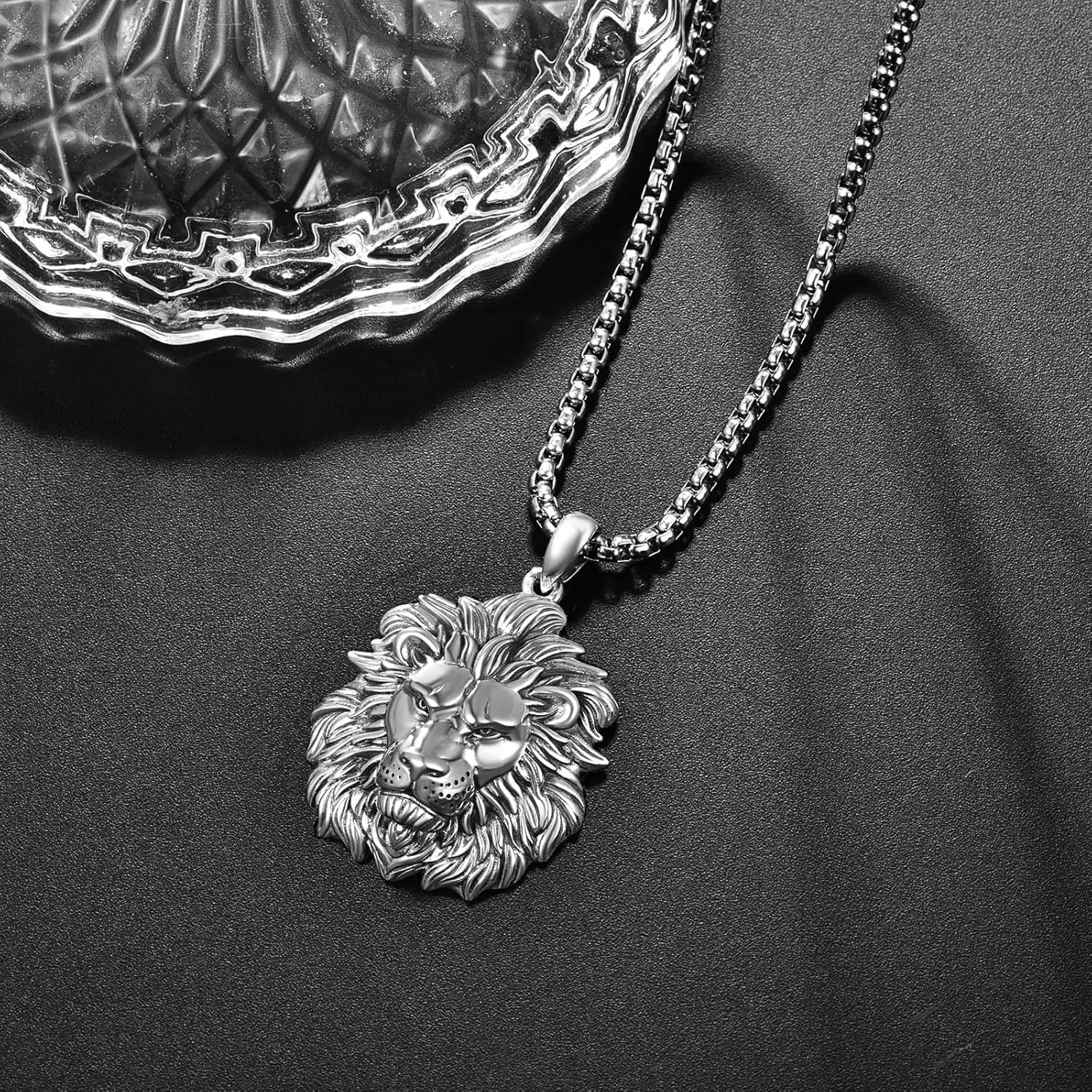 Lion Head Necklace for Men Women 925 Sterling Silver Lion Pendant Necklace for Father Son Boyfriend Husband Brother