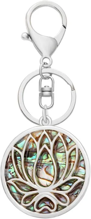 Lotus Flower Natural Abalone Shell Keychain Length 3.6"