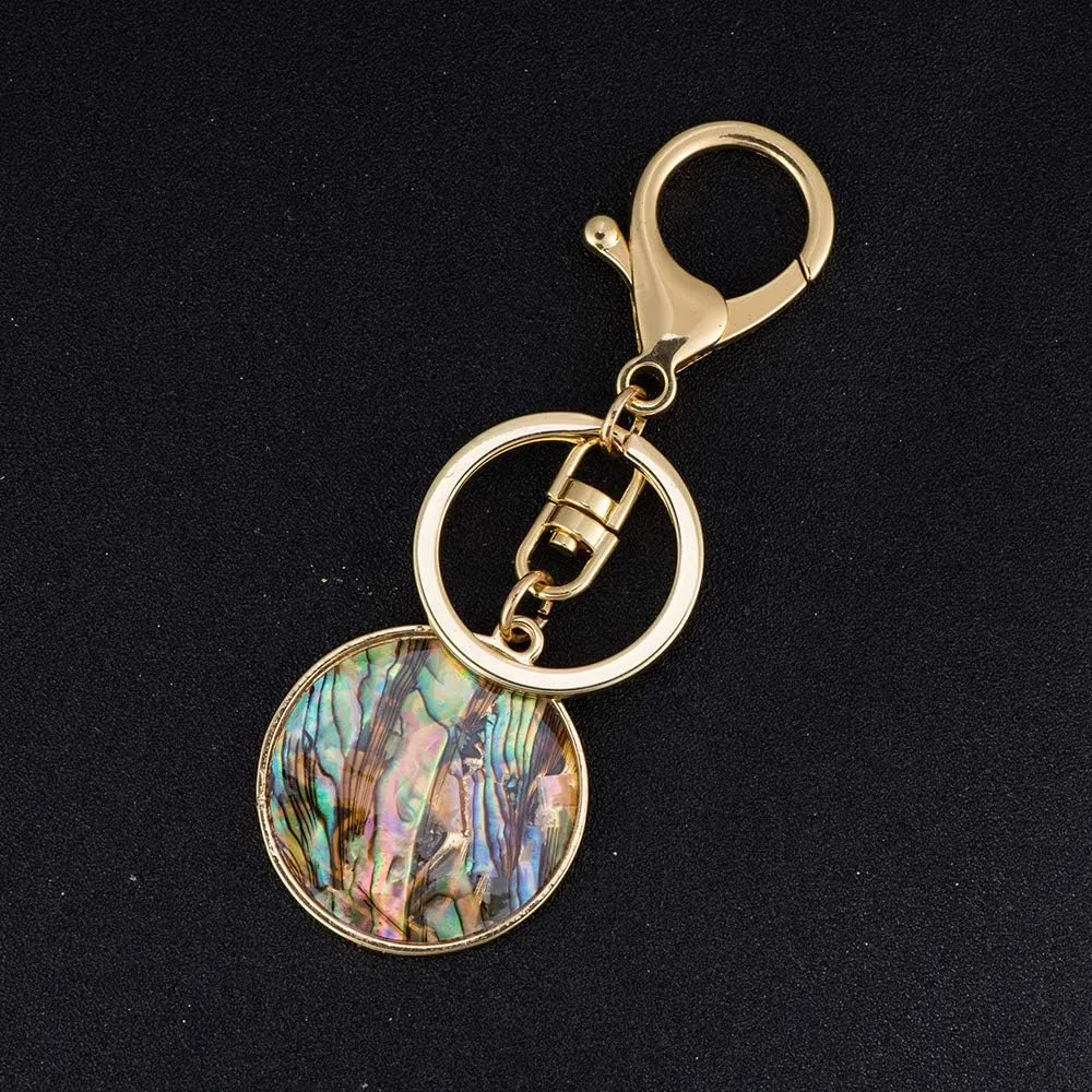 Lotus Flower Natural Abalone Shell Keychain Length 3.6"