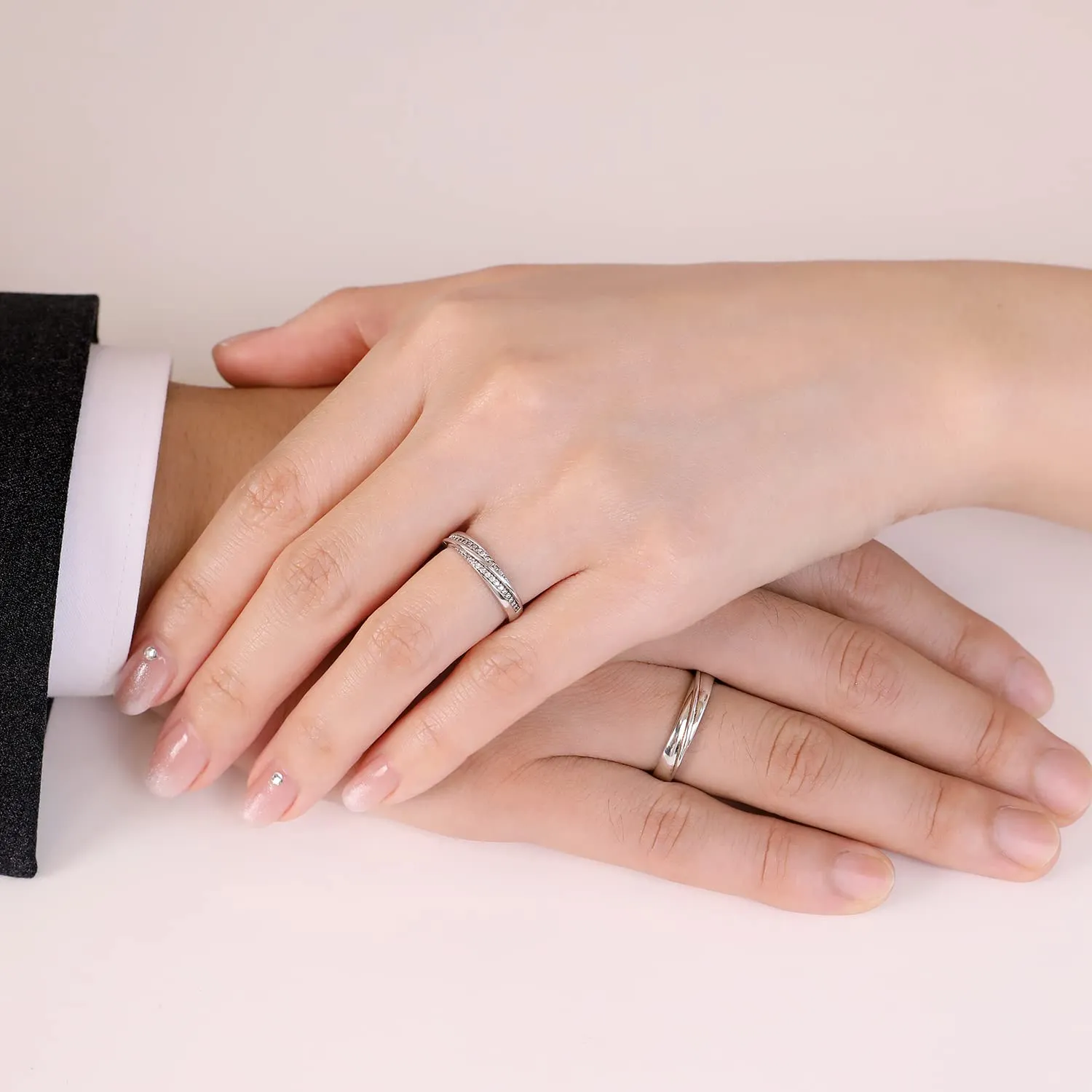 Meissa 2Pcs Couple Rings for Men and Women 925 Sterling Silver Wedding Band Matching Promise Rings Size Adjustable Handmade Bridal Jewelry Size 3-10 (Custom Engraving)
