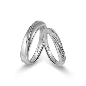 Meissa 2Pcs Couple Rings for Men and Women 925 Sterling Silver Wedding Band Matching Promise Rings Size Adjustable Handmade Bridal Jewelry Size 3-10 (Custom Engraving)