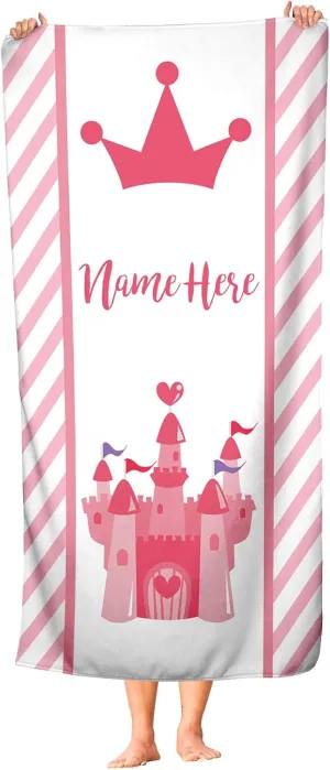 Personalized Pink Princess Towel for Kids - Custom Travel Beach Pool and Bath Towels for Adults Toddler Baby Girls