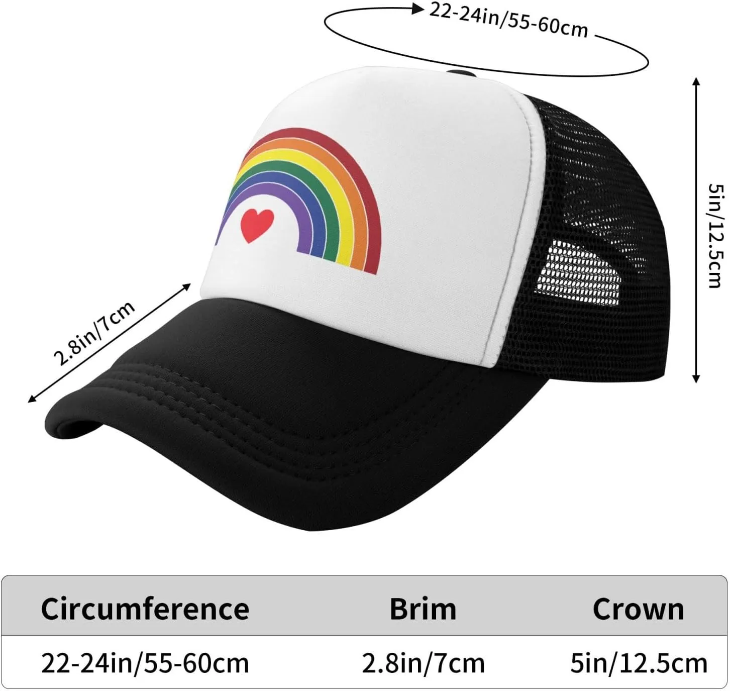 Pride Hat LGBT Baseball Cap Adjustable Rainbow Pride Trucker Hat Mesh Gay Pride Hats for Men Women
