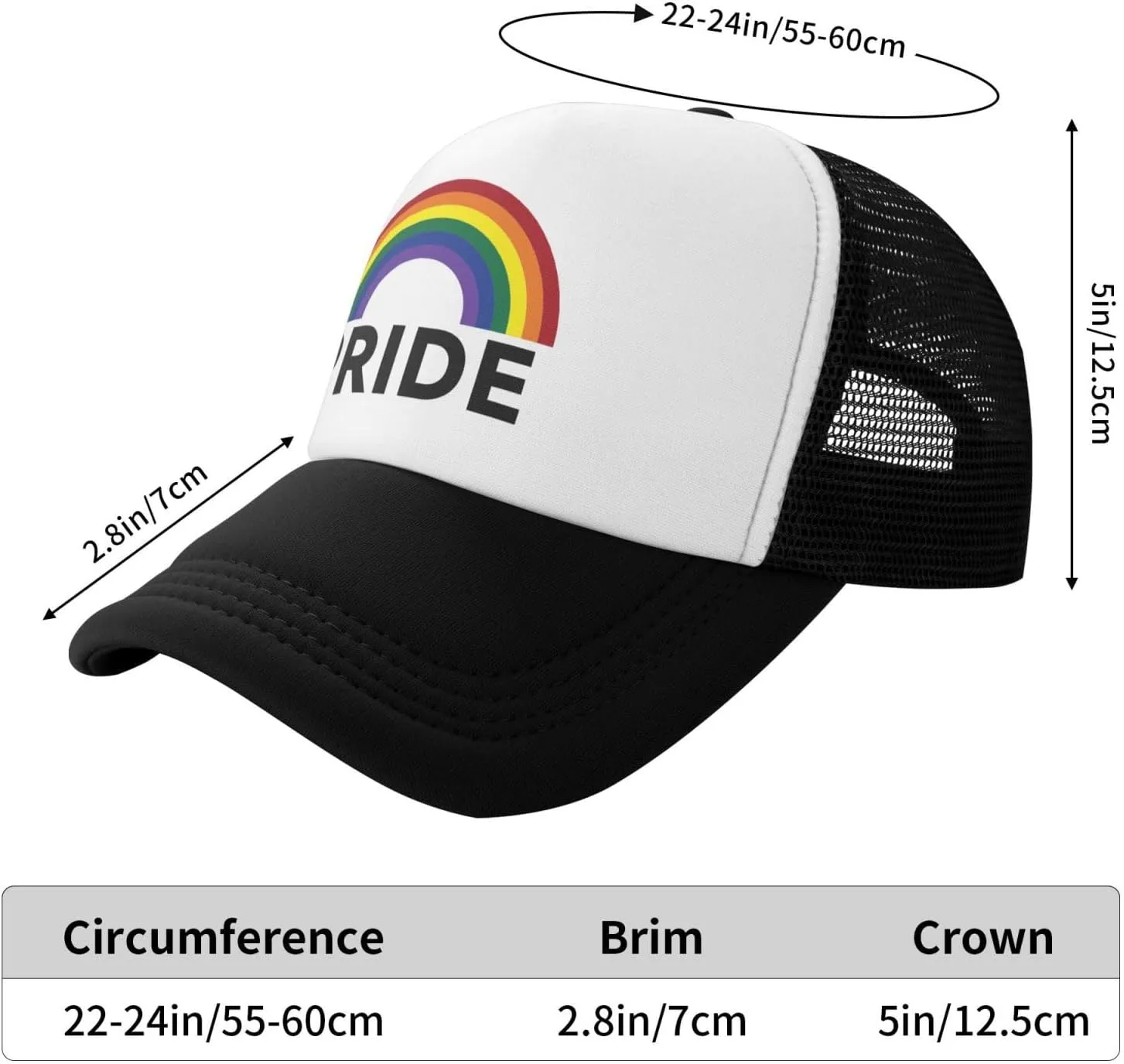 Pride Hat LGBT Baseball Cap Adjustable Rainbow Pride Trucker Hat Mesh Gay Pride Hats for Men Women
