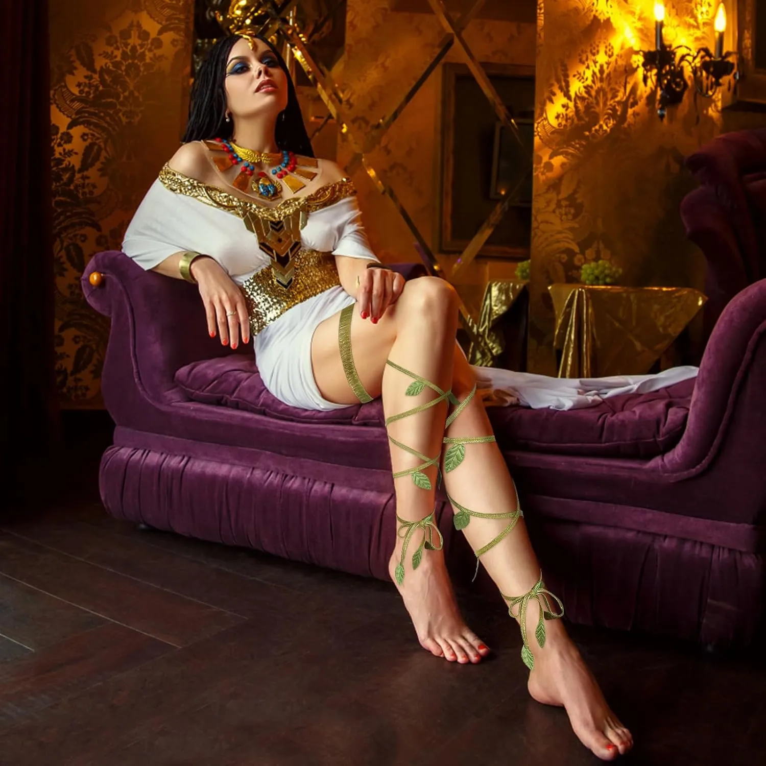 Rave Leg Wraps for Women Festival Dancing Sexy Shiny Metallic Leg Wraps with O-Ring
