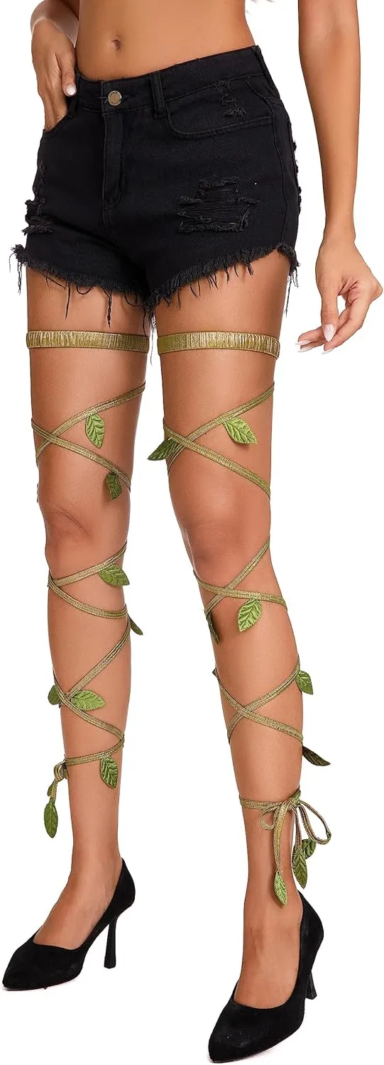 Rave Leg Wraps for Women Festival Dancing Sexy Shiny Metallic Leg Wraps with O-Ring