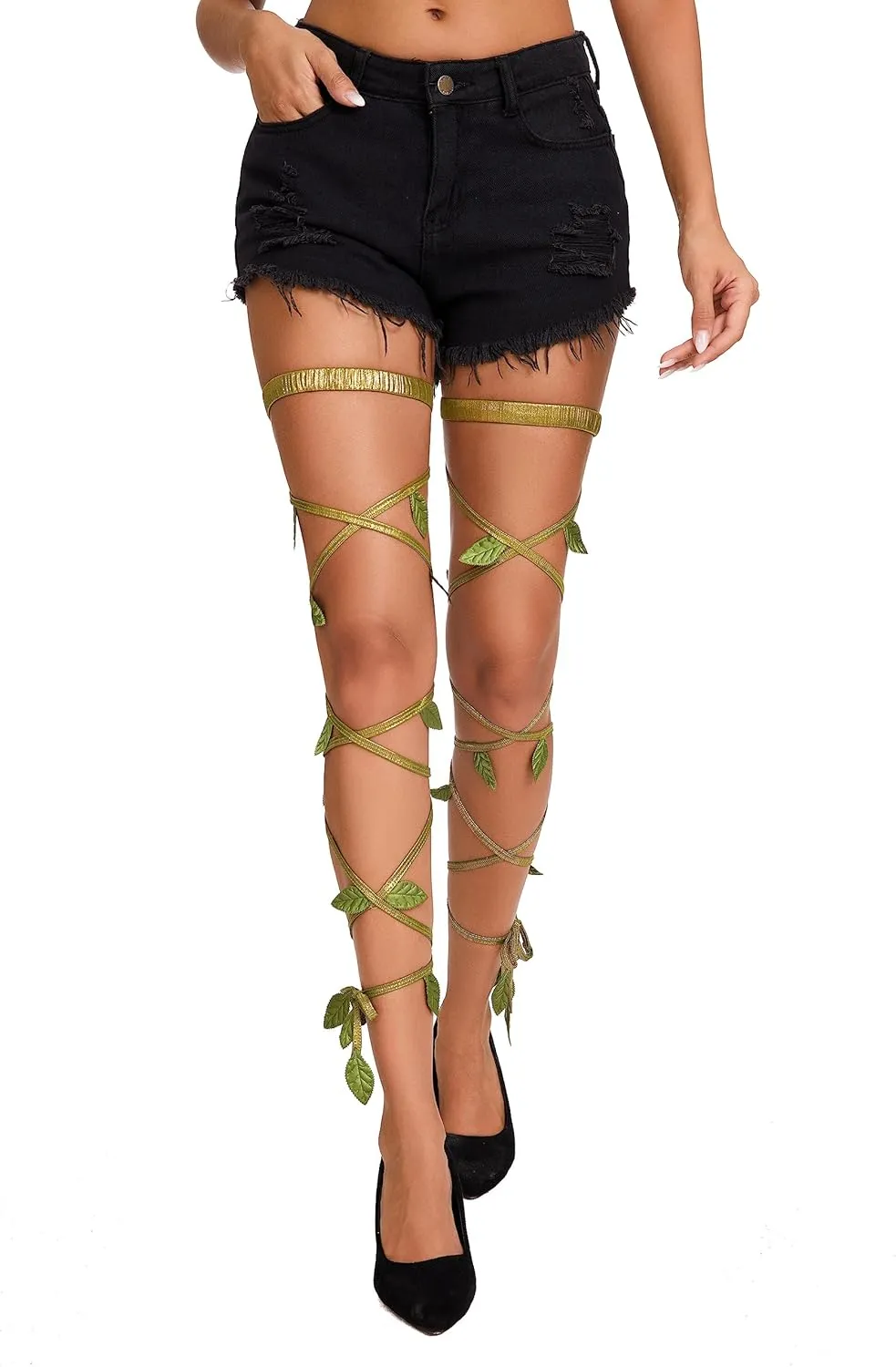 Rave Leg Wraps for Women Festival Dancing Sexy Shiny Metallic Leg Wraps with O-Ring