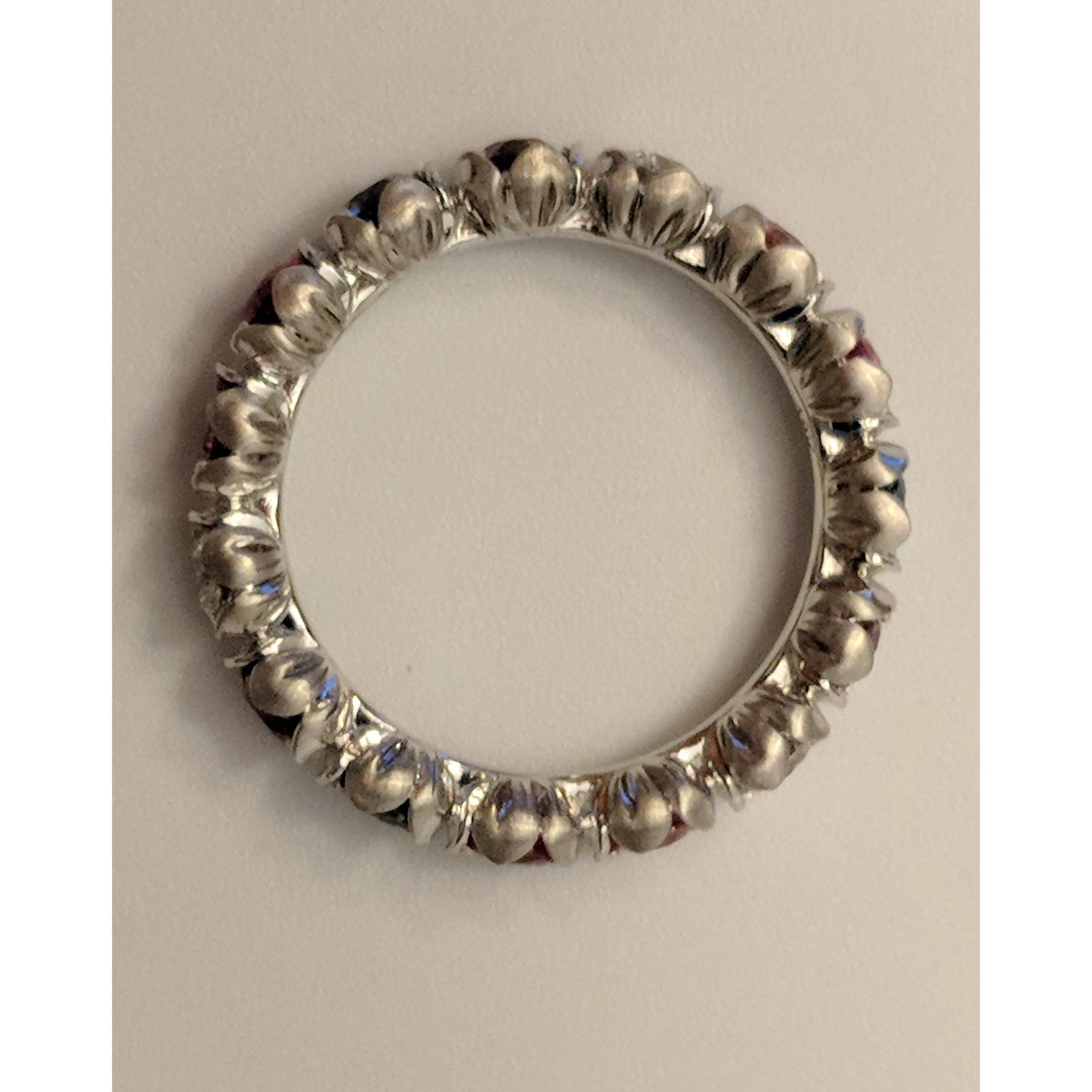 Sapphire and Diamond Eternity Band in 18K White Gold-Flower Motif