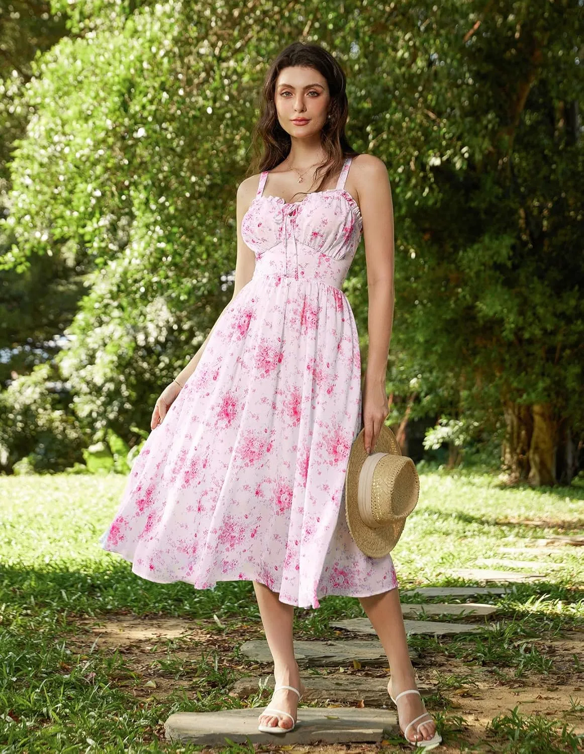 Scarlet Darkness Summer Dresses for Women 2025 Floral Corset Dress Long Milkmaid Dress