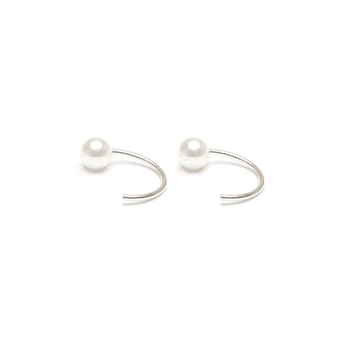 Silver Pearl Huggie Hoops
