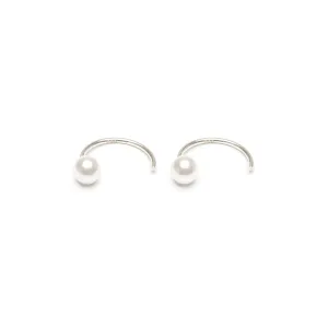 Silver Pearl Huggie Hoops