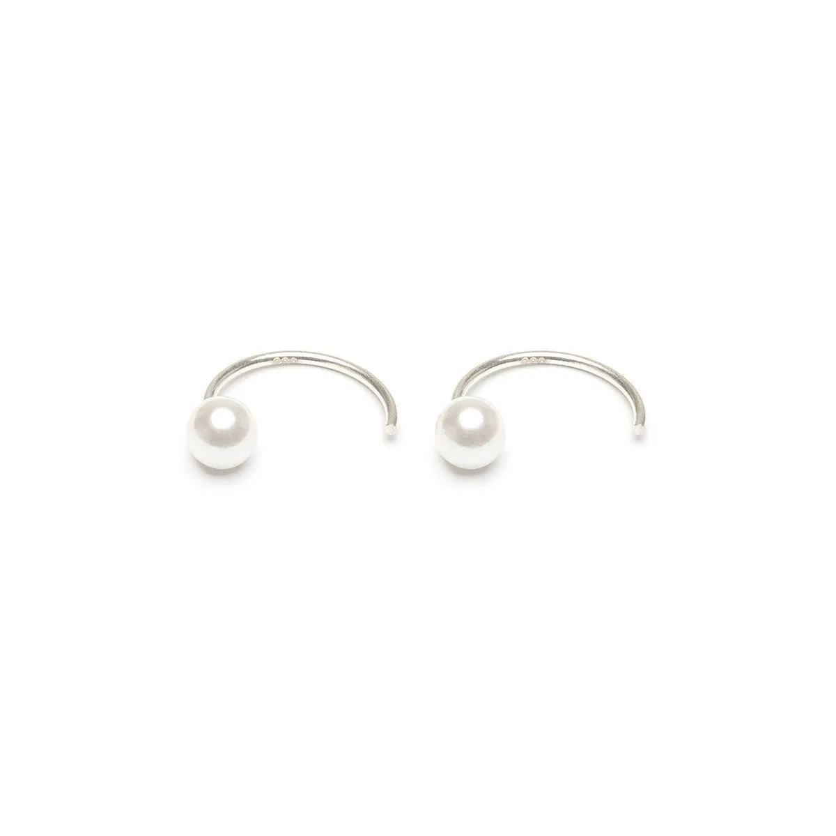 Silver Pearl Huggie Hoops