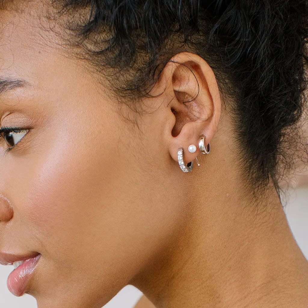 Silver Pearl Huggie Hoops