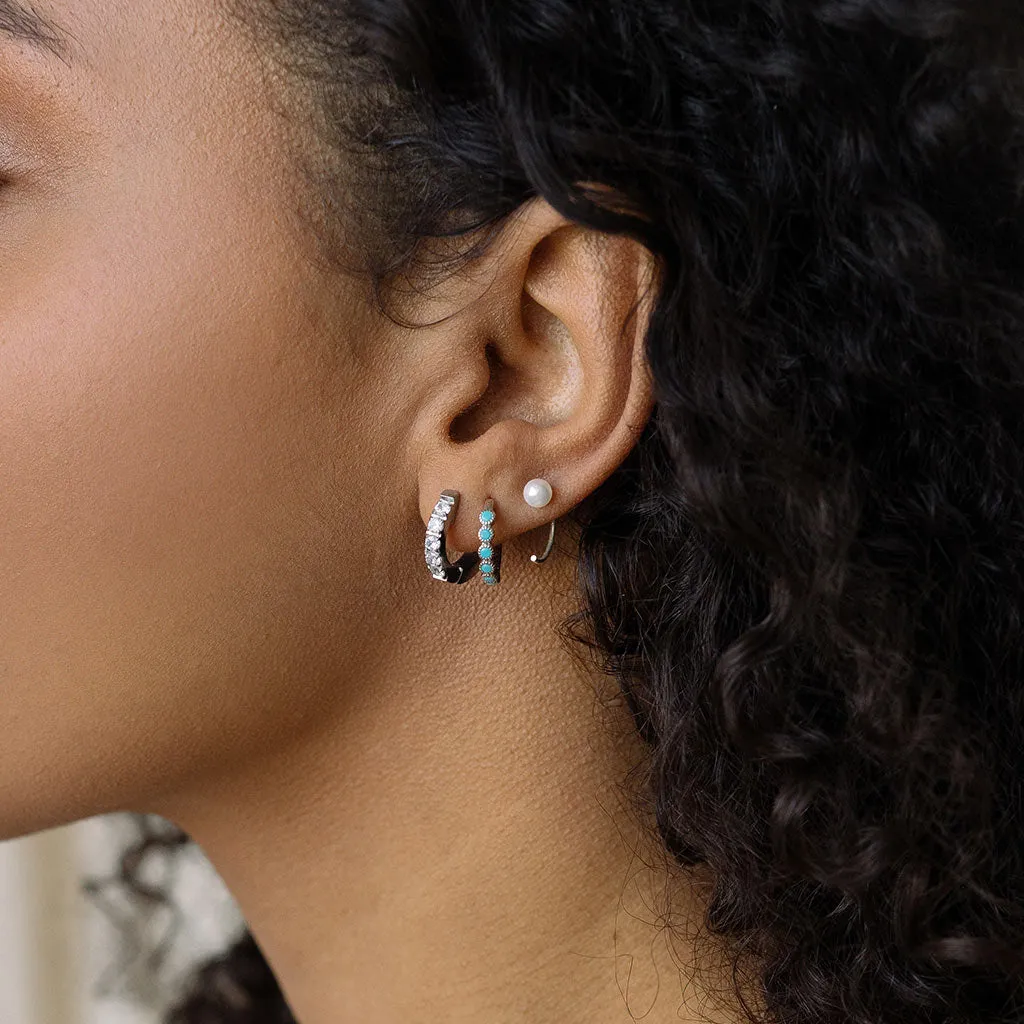 Silver Pearl Huggie Hoops
