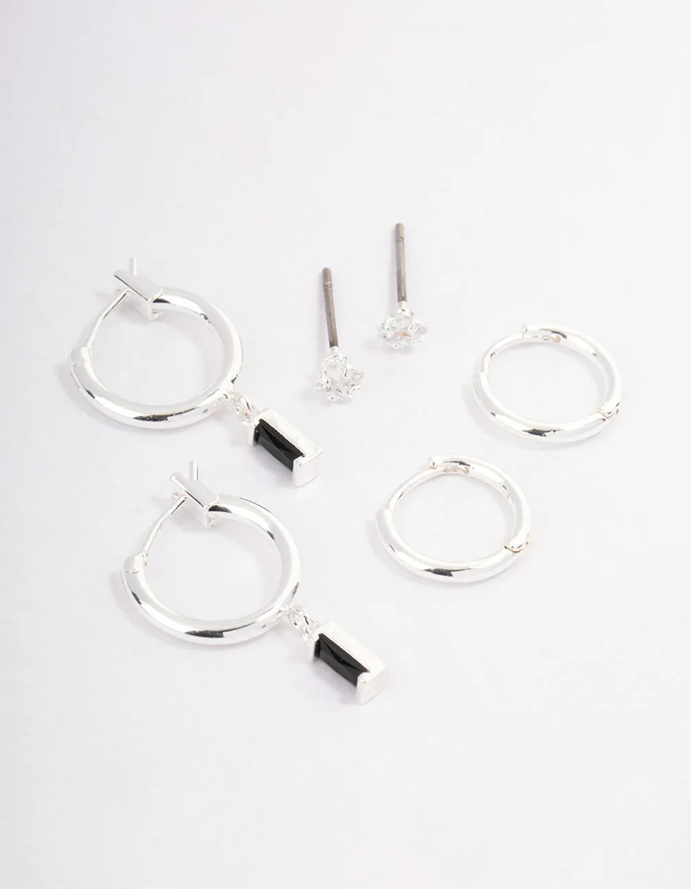 Silver Plated Cubic Zirconia Huggie Earrings Pack