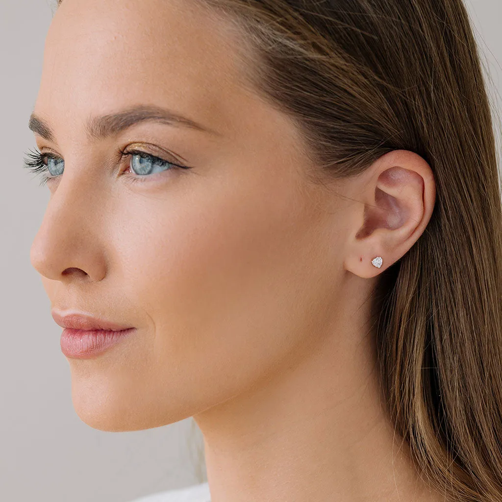 Silver Stud Earrings Heart Crystal