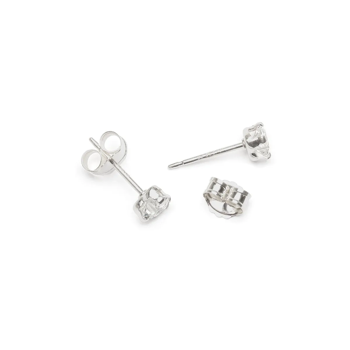 Silver Stud Earrings Heart Crystal