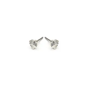 Silver Stud Earrings Heart Crystal