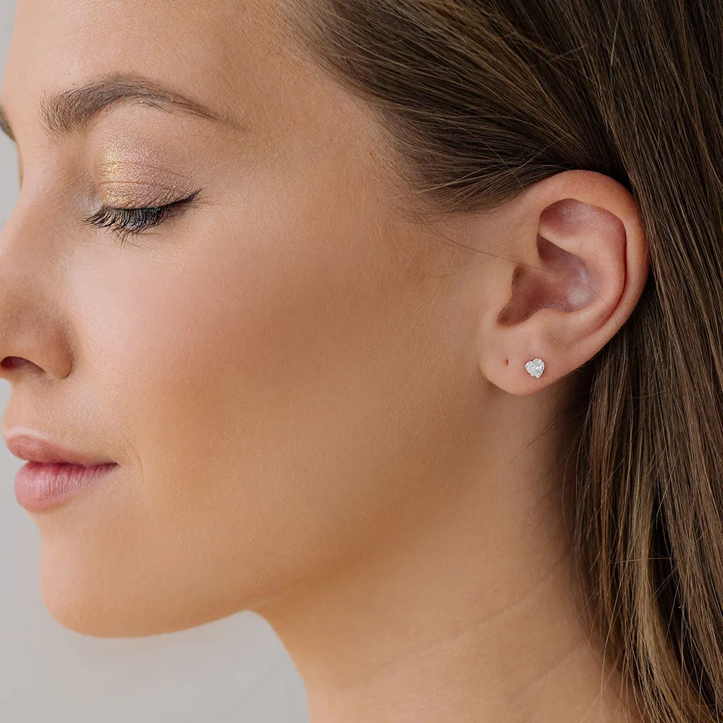 Silver Stud Earrings Heart Crystal