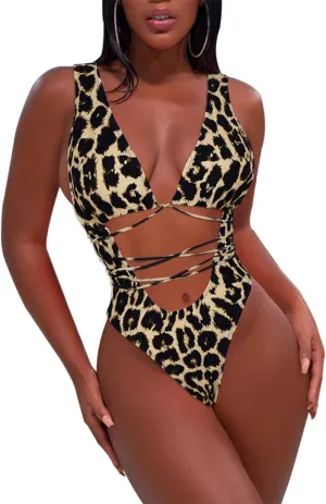 Sovoyontee 2025 Women's Sexy Cheeky One Piece Swimsuits High Cut Thong Bikini Bathing Suit Monokini