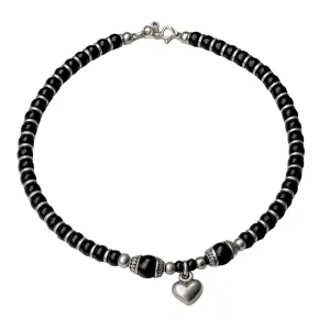 Sterling Silver Heart Charm Black Crystal Anklet | Silver Anklet | Silver Anklet For Woman | Silver Anklet With Black Crystal | Black Annklet | Heart Anklet