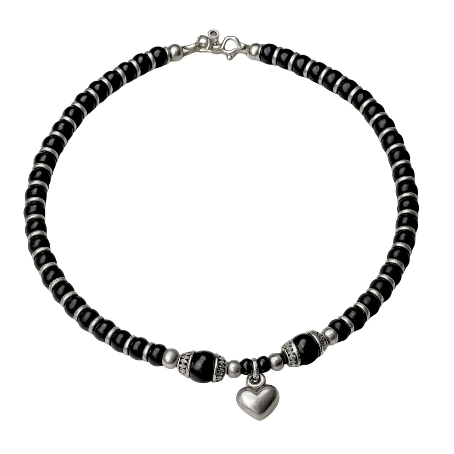 Sterling Silver Heart Charm Black Crystal Anklet | Silver Anklet | Silver Anklet For Woman | Silver Anklet With Black Crystal | Black Annklet | Heart Anklet