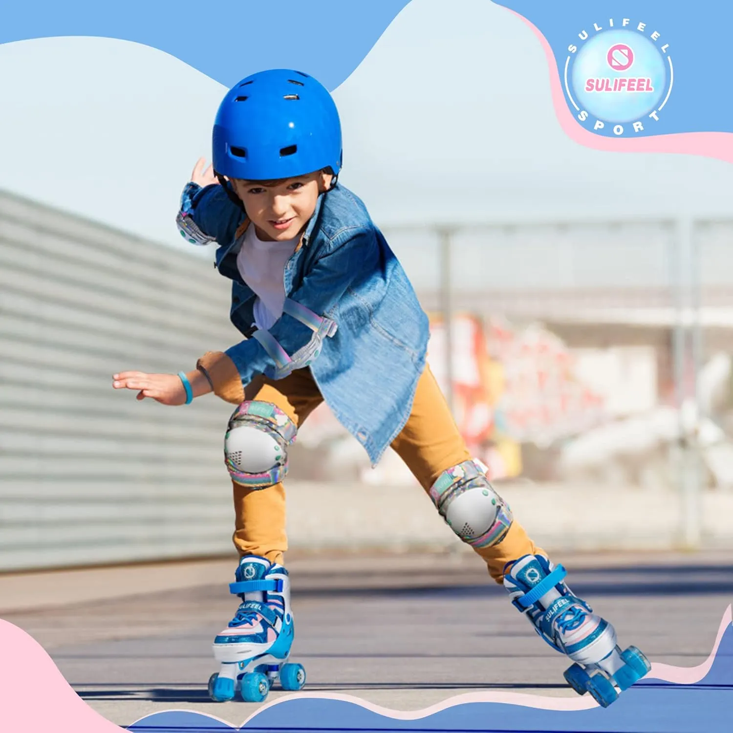 SULIFEEL Rainbow Unicorn 4 Size Adjustable Light up Roller Skates for Girls Boys for Kids