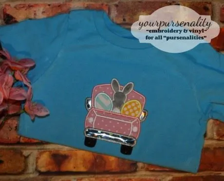 Vintage Truck with Easter Bunny & Eggs Applique Embroidery Design