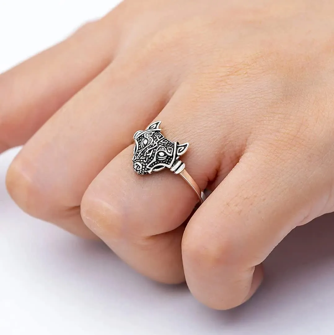 Women's Wolf Head Ring 925 Sterling Silver