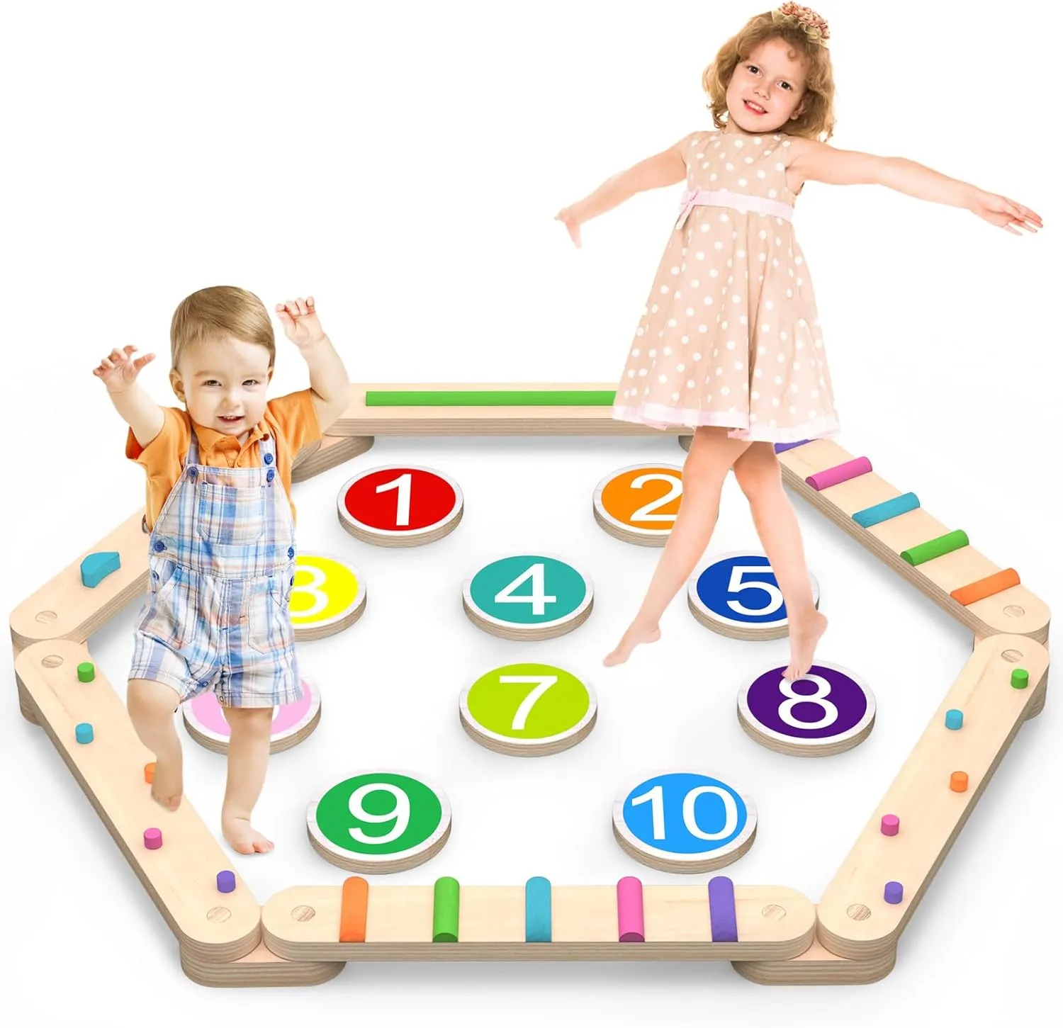 Wooden Balance Beam, Montessori Balance Board for Kids, Toddler Stepping Stones, Sensory Kids Gymnastics Obstacle Course Toy Playset, Improve Balance And Coordination Skills (8 Connectors)