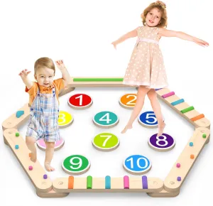 Wooden Balance Beam, Montessori Balance Board for Kids, Toddler Stepping Stones, Sensory Kids Gymnastics Obstacle Course Toy Playset, Improve Balance And Coordination Skills (8 Connectors)